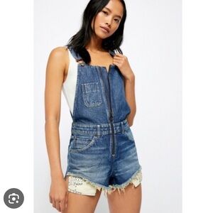 Free People Sunkissed Short Overalls Denim Zip Front Size 4